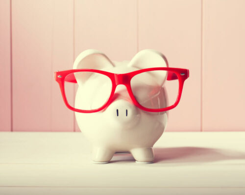 piggy bank with glasses